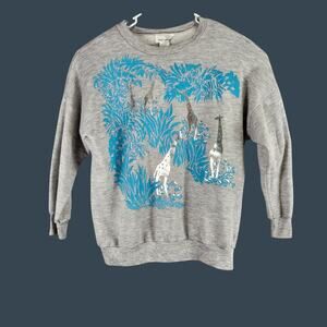 Women's Marc Perry Grey Heather Giraffe Print Acrylic Sweatshirt 40 Made In USA
